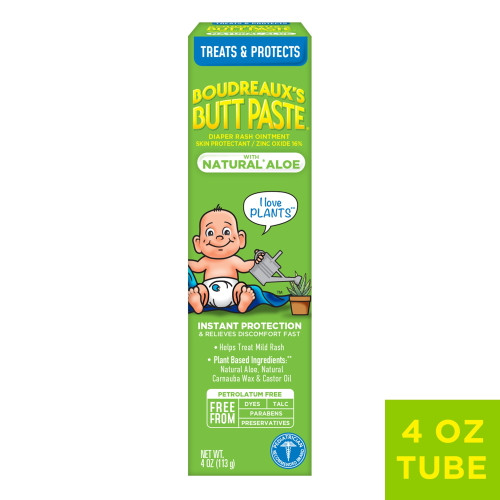 Boudreaux's Butt Paste With Natural* Aloe Diaper Rash Cream, Ointment For Baby, 4 Oz Tube