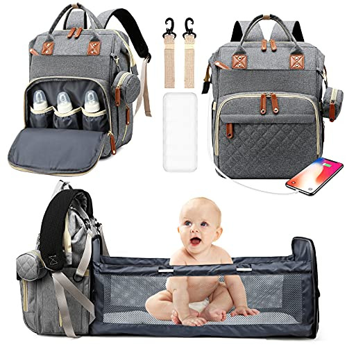 Autolock Zipper Pockets Waterproof Large Capacity Insulated Pockets Backpack Diaper Bag, Grey
