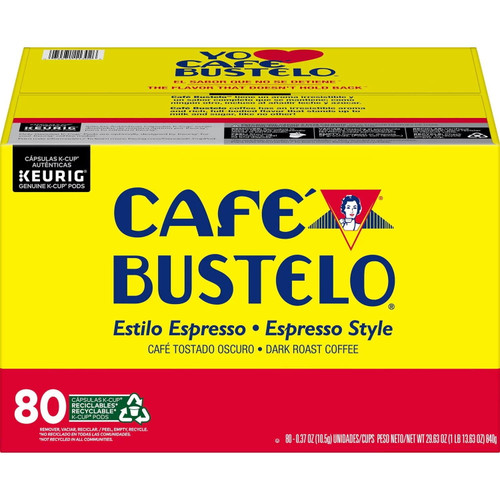 Café Bustelo, Espresso Style Dark Roast Coffee, Keurig K-cup Pods, 100% Dark Roast Coffee - 80 Count