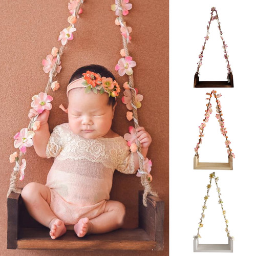 Raox Baby Swing Eye-catching Smooth Surface Wood Infant Flower Rope Swing Seat Photography Supplies For Outdoor