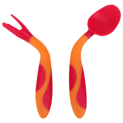 Hemoton 1 Set Of Kids Training Tableware Lovely Easy Grip Eating Practice Spoon Fork Utensil For Toddlers (red)