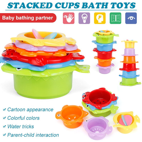 Lnkoo 6pcs Stacking Cups Bath Toys For Toddlers - Safe And Fun Kids Bath Toys With Bright Multi Colored Cups That Enhances Your Child's Imagination! Bath Time Is More Exciting With These Water Toys