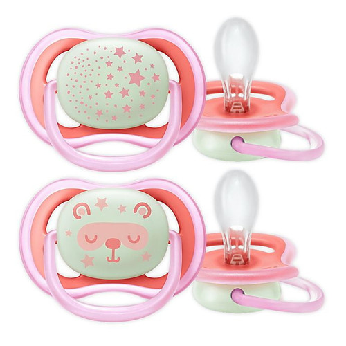 Philips Avent Ultra Air Nighttime Pacifier, 6-18 Months, Pink, 2 Pack, Scf376/22