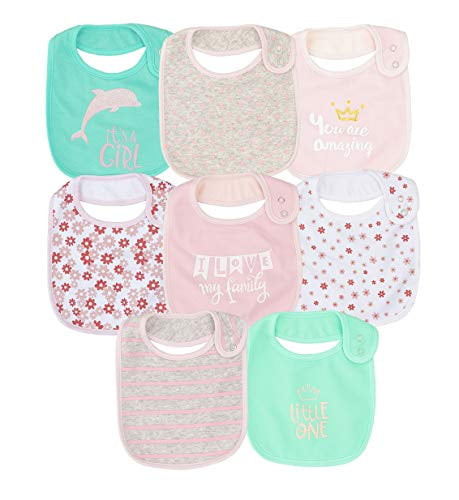 Cotton Waterproof Baby Girls' 8 Pack Bibs With Buttons For Teething Drooling Eating