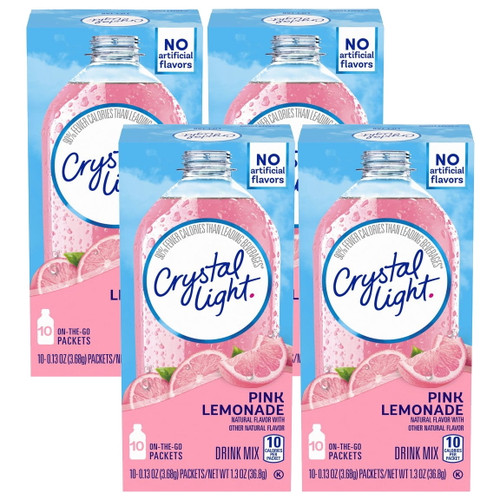 Crystal Light Pink Lemonade On-the-go Powdered Drink Mix , 10 Ct - 0.13 Oz Packets (pack - 4)