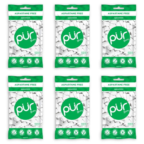Pur 100% Xylitol Chewing Gum, Spearmint, Sugar-free + Aspartame Free, Vegan + Non Gmo, 55 Count (pack Of 6)