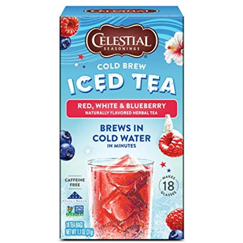 Celestial Seasonings Cold Brew Iced Tea, Red, White & Blueberry, Caffeine Free, 18 Tea Bags (pack Of 6)
