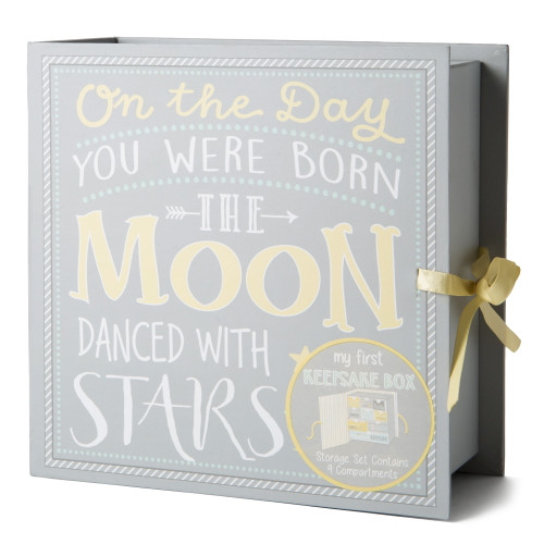 Baby Milestone Keepsake Storage Box For Kids - Moon & Stars - Gray