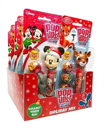 Flix Candy Christmas Holiday Pop Ups Blister Cards W/chupa Chups Lollipops - 12 Count Display Box