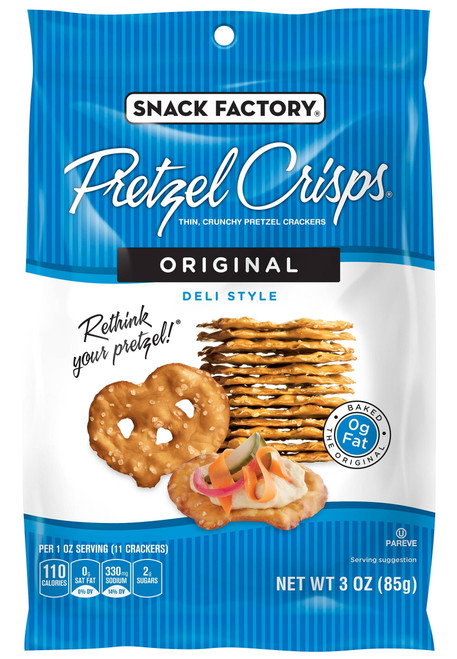 Pretzel Crisps Original Deli Style Thin Crunchy Pretzel Crackers Bag 3 Ounces - 8 Per Case
