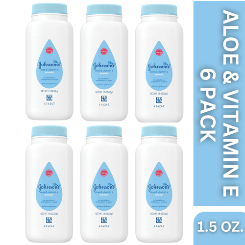 Johnson's Baby Naturally Derived Cornstarch Baby Powder With Aloe And Vitamin E For Delicate Skin, Hypoallergenic And Free Of Parabens, Phthalates, And Dyes For Gentle Baby Skin Care, 1.5 Oz., 6 Pack