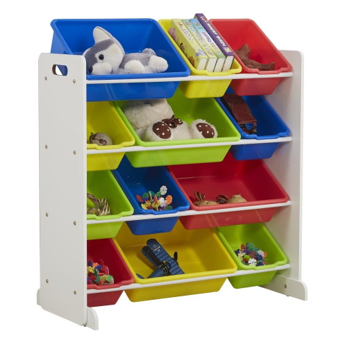 Ubesgoo Kids' Toy Storage Organizer Cabinet Box With 12 Plastic Bins, White / Primary