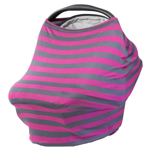 Jlika Baby Car Seat Canopy Cover And Stretchy Nursing Cover Cherry Gray Stripe