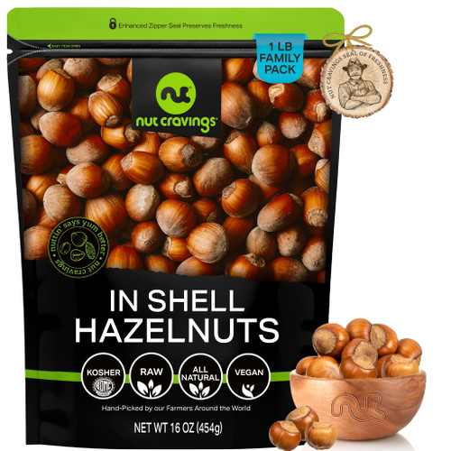 Raw Whole Hazelnuts Filberts In Shell, Premium (16oz - 1 Lbs) By Nut Cravings
