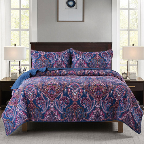 Wannatoo Comforter Cotton Bedding Set With Shams, Purple, King