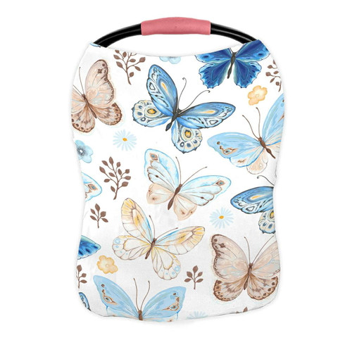 Eczjnt Flying Butterflies Blue Yellow Brown Colors White Nursing Cover Baby Breastfeeding Infant Feeding Cover Baby Car Seat Cover
