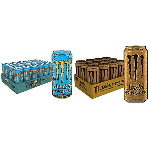 Monster Energy Juice Monster Mango Loco, Energy + Juice, Energy Drink, 16 Ounce (pack Of 24) & Java Monster Mean Bean, Coffee + Energy Drink, 15 Ounce (pack Of 12)