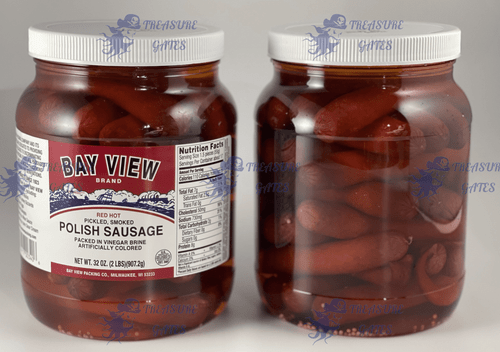 Bay View Brand Red Hot Pickled Polish Sausage (two 32 Ounce Jars) Bar Tavern Food