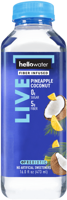 Hellowater Live, Pineapple Coconut Flavored, Prebiotic Fiber Infused Water, Zero Sugar, Zero Net Carbs, 16 Fl Oz Bottles, Casepack Of 12