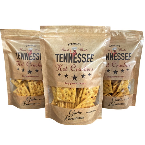 Sherman's Tennessee Hot Crackers, Garlic Parmesan Flavor. 3 Pack. (6oz Each), Spicy Snack Crackers.