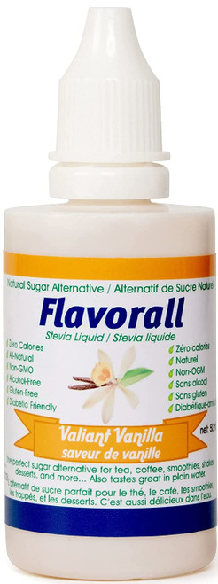 Flavorall Valiant Vanilla 50 Ml, Liquid Stevia Drops, Zero Calorie Sweetener, 100% Natural & Organic Stevia Liquid Drop, Sugar Substitute, 25 Flavors Non Gmo, Alcohol Free