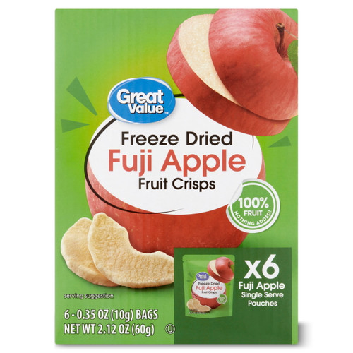 Great Value Freeze Dried Apple Crisps, Multi Pack, 6 Count, 0.35 Oz.