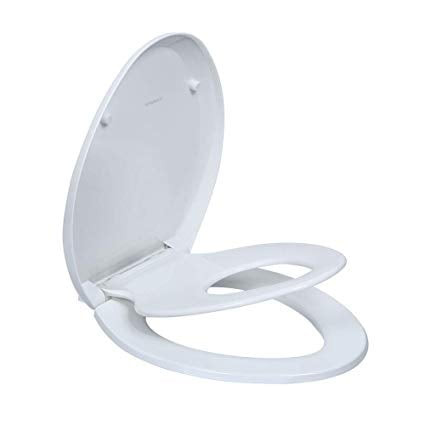 Elongated Toilet Seats With Built In Potty Training Seat, Magnetic Kids Seat And Cover, Slow Close, Fits Both Adult And Child, Plastic, White