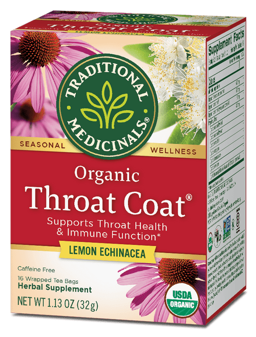 Traditional Medicinals Tea, Organic Throat Coat Lemon Echinacea, Tea Bags, 16 Count