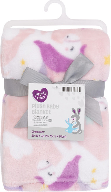 Parent's Choice Plush Baby Blanket, Pink Unicorn, 30x36 Inches, Pink, White, Aqua Print, Girl