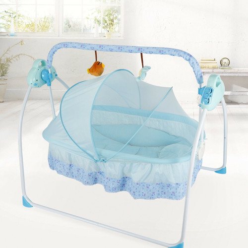 Cncest Blue Cradle,baby Bed Electric Swing For 0-3 Years Old