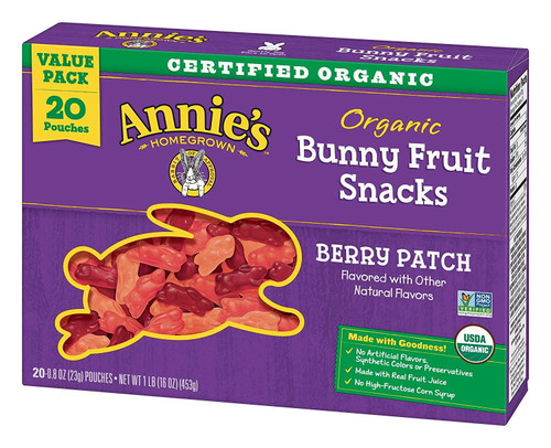 Annies Organic Berry Patch Bunny Fruit Snacks, Gluten Free (20 Pouches)