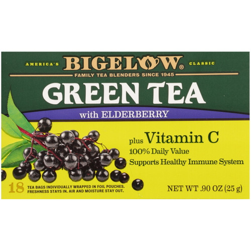 Bigelow Green Tea With Elderberry, Plus Vitamin C, Tea Bags, 18 Count