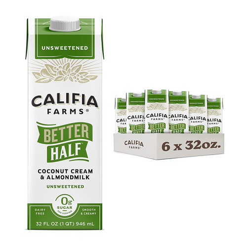 Califia Farms - Unsweetened Better Half, Half And Half Substitute, 32 Oz (pack Of 6), Almond Milk, Coconut Cream, Coffee Creamer, Keto Food, Shelf Stable, Dairy Free, Plant Based, Vegan