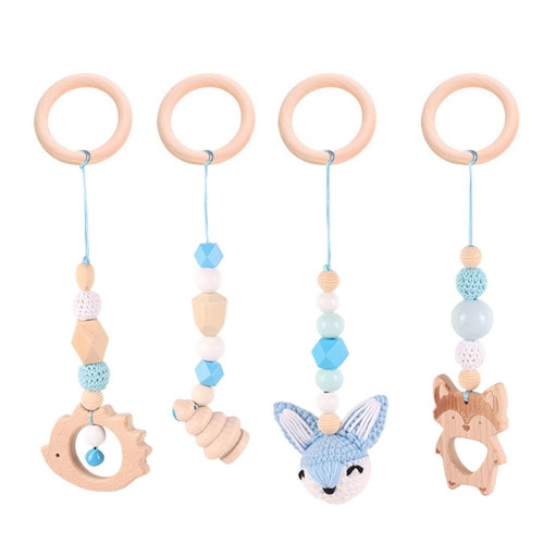Zochlon Crib Toys 4 Pieces Crib Rattles Toys Wooden Animal Shape Infant Stroller Car Seat Crib Teether Soothing Pacifier  Positive