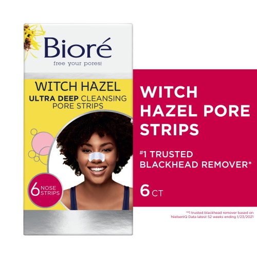 Biore Witch Hazel Ultra Deep Cleansing Blackhead Remover Pore Strips, 6 Ct