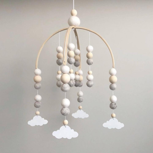 Baby Mobile Felt Ball Bed Bell Mobile Crib Jewelry Creative Pendant Toy Wooden Wind Chime Nursery Decoration