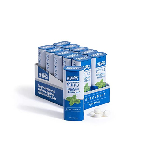 Epic Xylitol Mints - Sugar Free & Aspartame Free Mints Sweetened W/ Xylitol For Dry Mouth & Gum Health (peppermint, 55-piece Tin, 10 Tins)