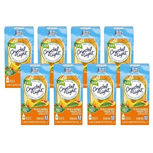 Crystal Light On The Go Peach Mango Green Tea Drink Mix, 10-packet Box (pack Of 8)