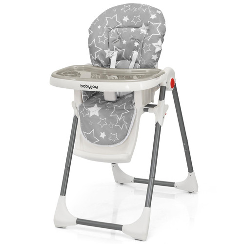Folding High Chair For Babies & Toddlers, Infant Dining Chair W/ Removable Dishwasher Safe Tray, 5-point Safety Belt, Wheels, Detachable Cushion, Adjustable Backrest Footrest & Height (gray)