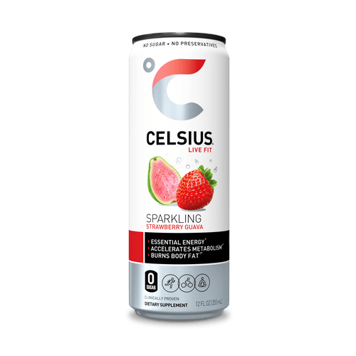 Celsius Sparkling Energy Drink  No Sugar Or Preservatives  Strawberry Guava (12 Drinks, 12 Fl Oz. Each)