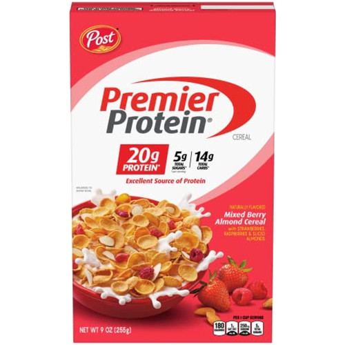 Post Premier Protein Mixed Berry Almond Cereal, High Protein Cereal, Protein-rich Breakfast Or Snack Made With Real Berries And Almonds, 9 Ounce - 1 Count