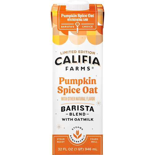 Califia Farms - Pumpkin Spice Oat Milk Barista Blend, 32 Fl Oz (pack Of 6) | Shelf Stable | Non Dairy Milk | Creamer | Vegan | Plant Based | Gluten-free | Non-gmo