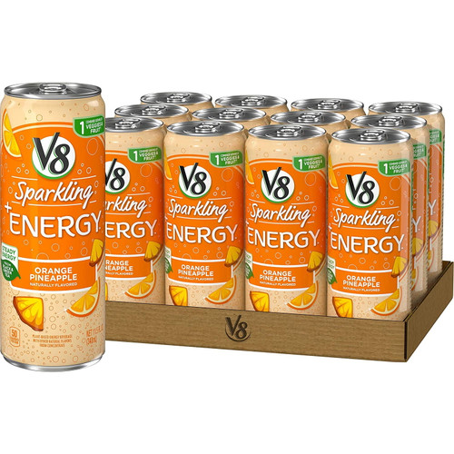 V8 Sparkling +energy, Healthy Drink, Natural Energy From Tea, Orange Pineapple, 11.5 Ounce Can (pack Of 12)