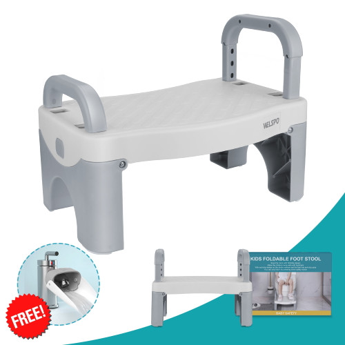 Folding Step Toddler Stool For Kids, Toddler Step Stool With Handle For Bathroom Sink, Toilet Potty Training, Kitchen, 6" Height Non-slip Plastic Bedside Step Stool