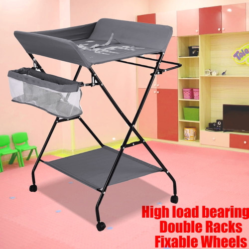 Portable Baby Changing Table Foldable Changing Table Dresser Changing Station For Infant Waterproof Diaper Changing Table Pad Topper Mobile Nursery Organizer For Newborn With 2 Storage Rack,gray