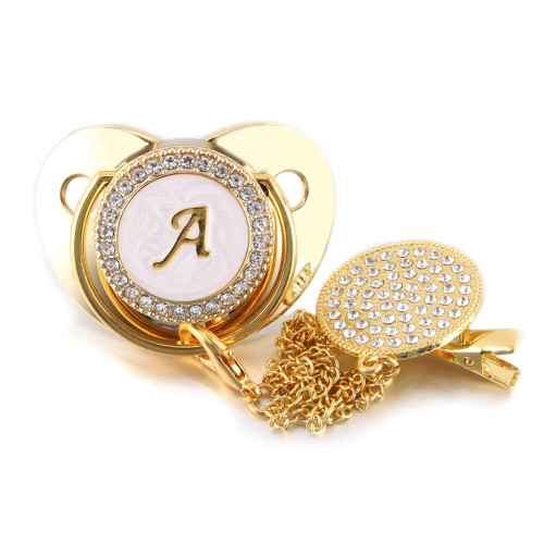 26 Letter Baby Pacifier And Pacifier Clips Bpa Free Silicone Infant Nipple Gold Bling Newborn Dummy Soother