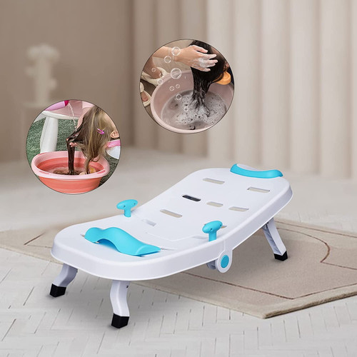 Miumaeov Toddler Shampoo Chair Bather Child, Kids Hair Washing Bath Seat Adjustable(blue+white)