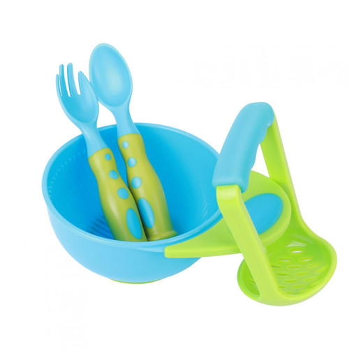 4pcs Baby Food Masher, Bowl Spoons Set, High Quality For Baby Food Mash Blue And Green