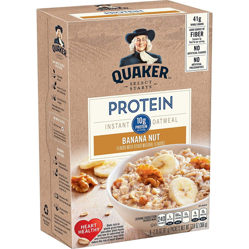 Quaker Instant Oatmeal Protein Banana Nut Flavor 6 Count, 12.9oz Box (pack Of 2)