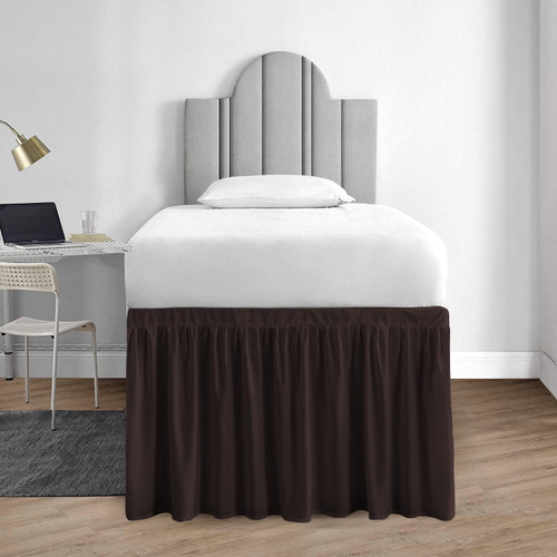 40 Inch Drop Twin Xl Size Dorm Bed Chocolate Solid Bed Skirt Lightweight Ruffled Pattern Split Corner Premium Hotal Quality With Flexible Elastic & Fade Resistent